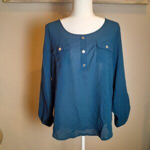Teal Women's Top with Front & Back Button Accents